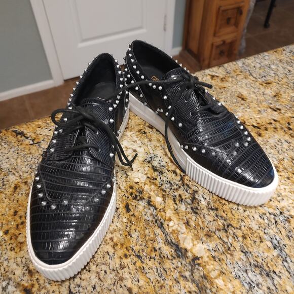 Stylish Ash Krush Black Snakeskin Crocodile Style Studded Sneakers Sz 38 US 7.5 - Picture 1 of 13